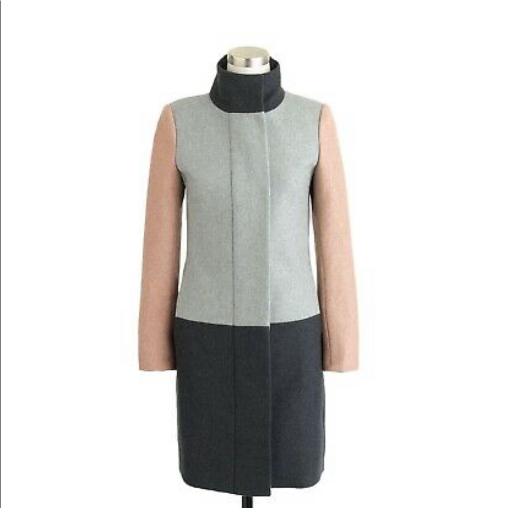 J.Crew Colorblock Funnel Neck Coat - 0 Petite